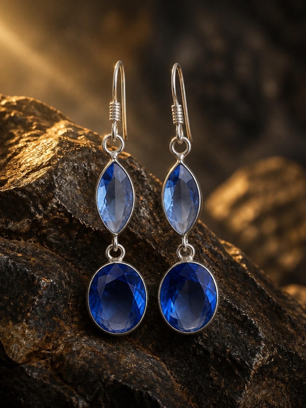 Blue topaz & london blue  topaz Earrings in sterling silver (94)
